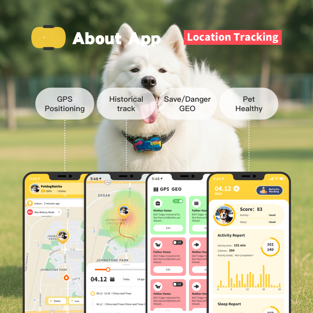hipet 4G GPS Dog Tracker – Real-Time Pet Tracker with App, 30-Day Battery, Waterproof, Worldwide Coverage, 3-Day Free Plan & 90-Day Return Guarantee, Work with iOS & Android